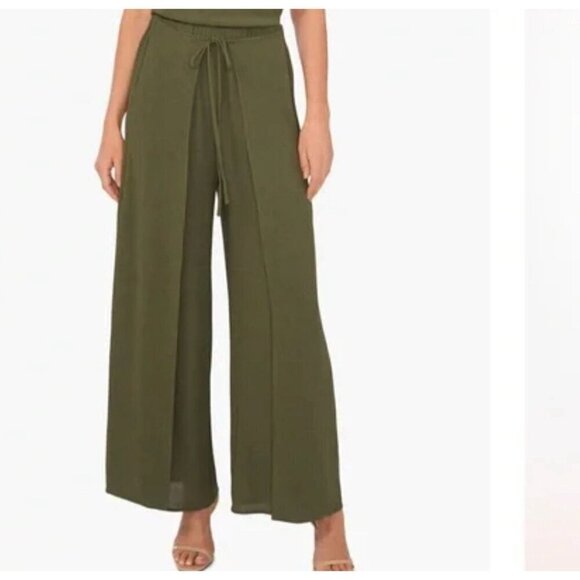 CeCe Size 2X Olive Green Women's Overlap Tie Front Wide Leg Soft Pants. New - Picture 4 of 7